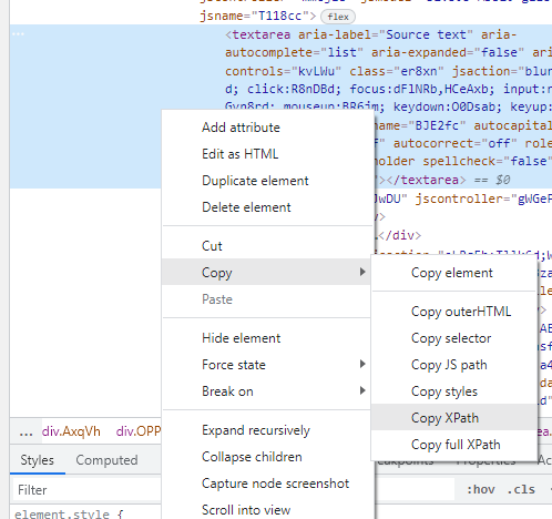 copy Xpath from a webpage