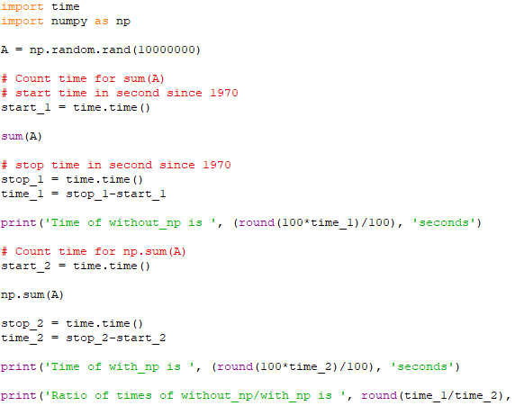 Speed comparison with and without numpy