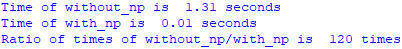 Speed comparison with and without numpy