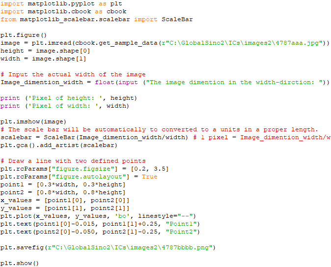 Calibrate and put a scale bar, and draw a fixed line segment on an image