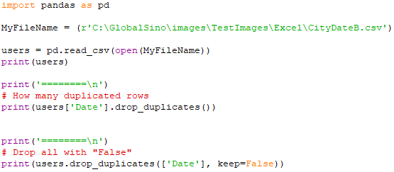 Remove rows which contains a duplicated cell in a csv file