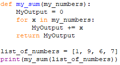 Sum the numbers of a defined list