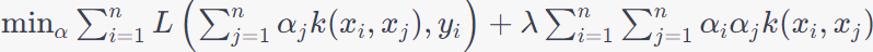 minimize over f in H: R(f) = Σ L(f(xi), yi) + Ω(f),