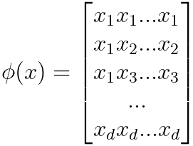kernel features for a three-dimensional input vector X